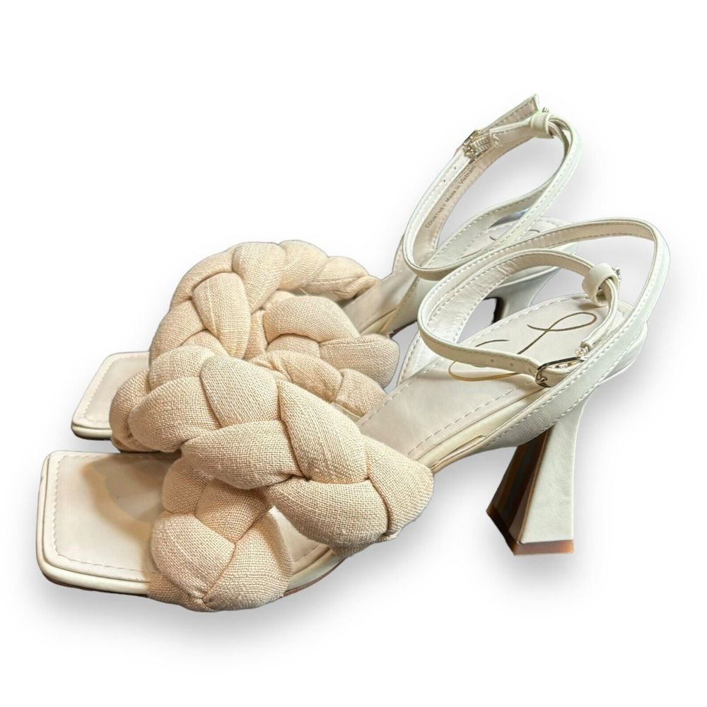 Sam Edelman Courtney Fabric Braided Sandal Sz 7.5 Natural Cream Braid Square Toe